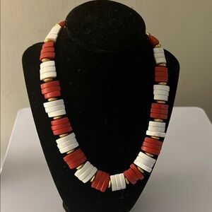 Elegant Red and White Beaded Necklace